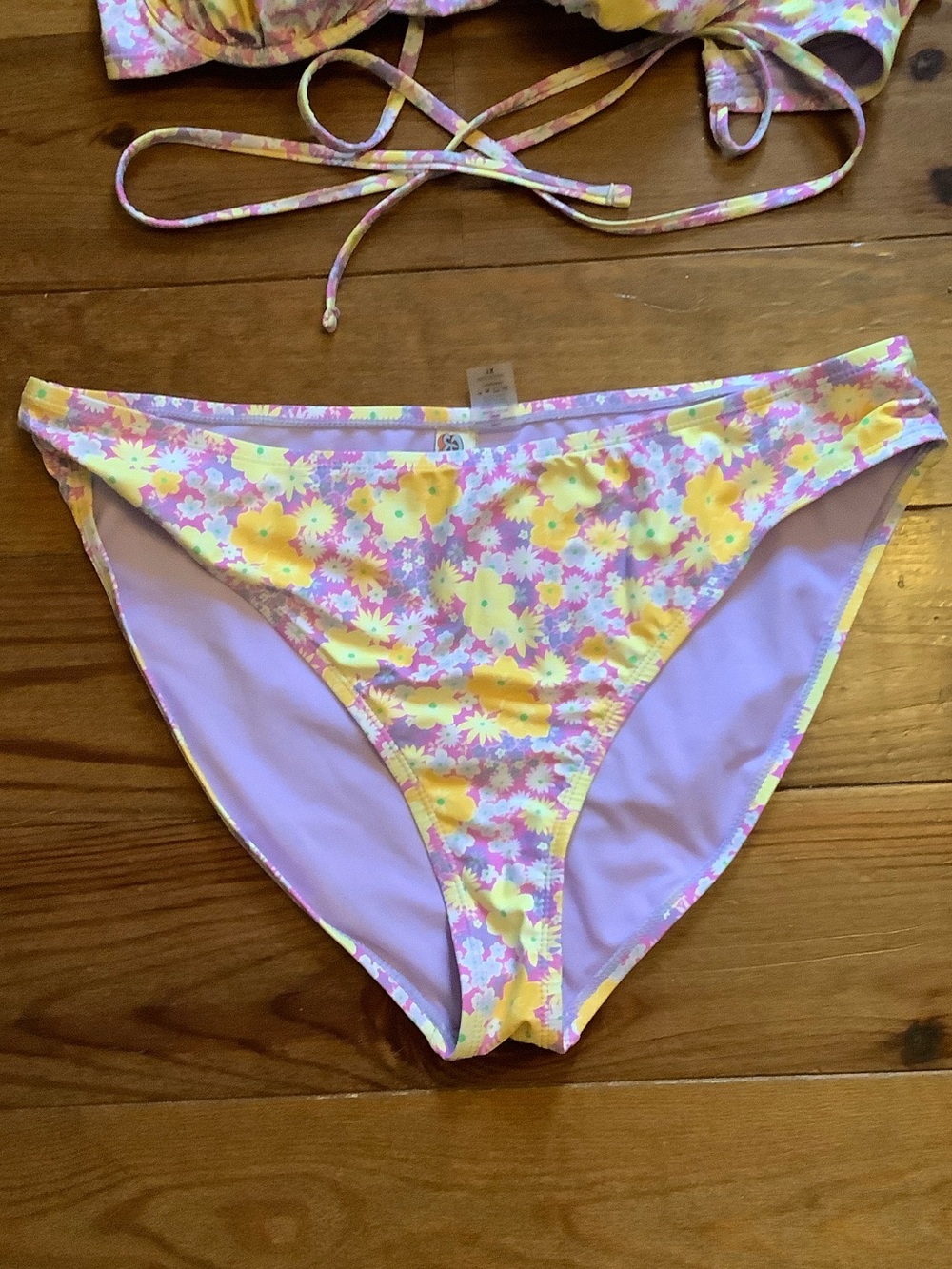 Pastel Floral Two-Piece Bikini Set in Yellow & Lavender - Picture 2 of 7